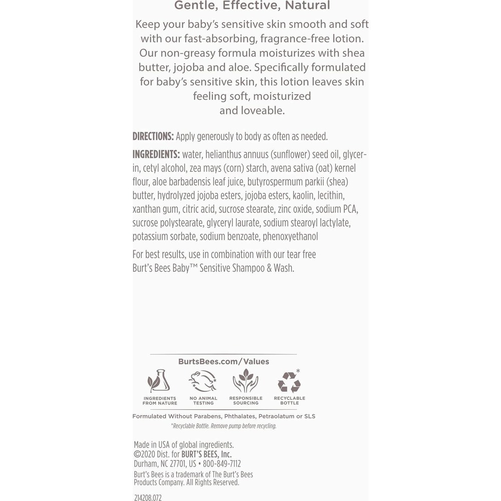 Burt's Bees Baby Ultra Gentle Lotion for Sensitive Skin - 12 Ounce (Pack of 3) - Picture 3 of 5